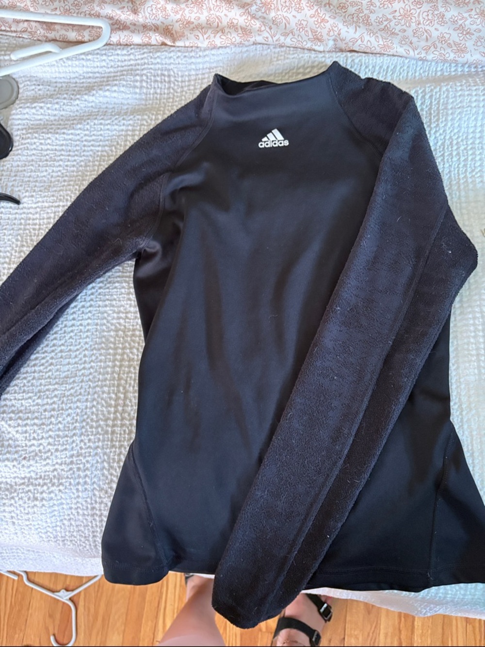 adidas Black Long Sleeve Athletic Top with White Logo Tag
